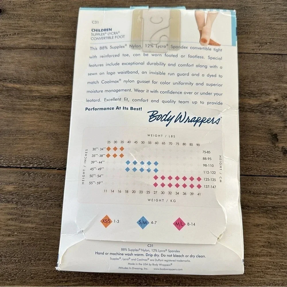 New Body Wrappers Child size S/M 4-7 Suntan C‎ 31 Convertible Foot Tights Dance